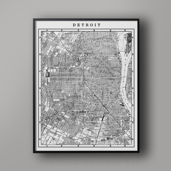 DETROIT Street Map: Vintage Detroit USA - Large Map Print - Detroit Michigan -  Old Town Detroit - City Map Detroit - Wall Map Detroit MI