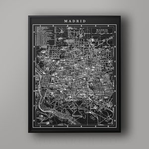 Vintage Madrid City Map Print: 1900s Spain Street Map Wall Art