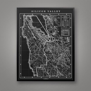 Silicon Valley Map, Vintage San Mateo Art Print, Bay Area Poster, Mountain View, Palo Alto Map, Google, Facebook, Redwood City, Sunnyvale