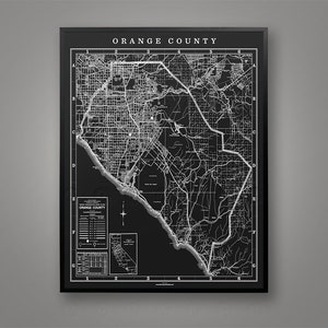 Orange County Map, Vintage Orange County Art Print, OC Poster, Anaheim Map, Fullerton Map, Laguna Beach, San Clemente, Santa Ana, Wall Map