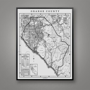 Orange County Map, Vintage Orange County Fine Art, OC Poster, Irvine Map, Riverside Map, Laguna Beach, Dana Point, Laguna Niguel, Wall Art