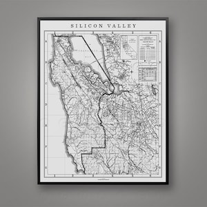 Map of Silicon Valley, Vintage Silicon Valley Art Poster, San Mateo, San Jose Map, San Francisco, Bay Area, West Coast, City Map, Wall Map