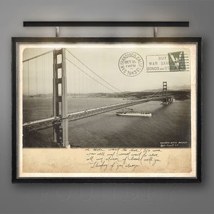 SAN FRANCISCO PRINT, Golden Gate Bridge Vintage Postcard, California, Vintage American Art, San Francisco Poster, California Decor, Giclee