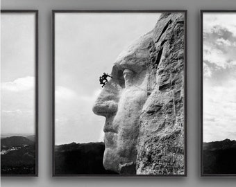 George Washington Art : Mount Rushmore Print - Gutzon Borglum - Mount Rushmore Repair 1932 - Americana Art - Presidential Art - American Art