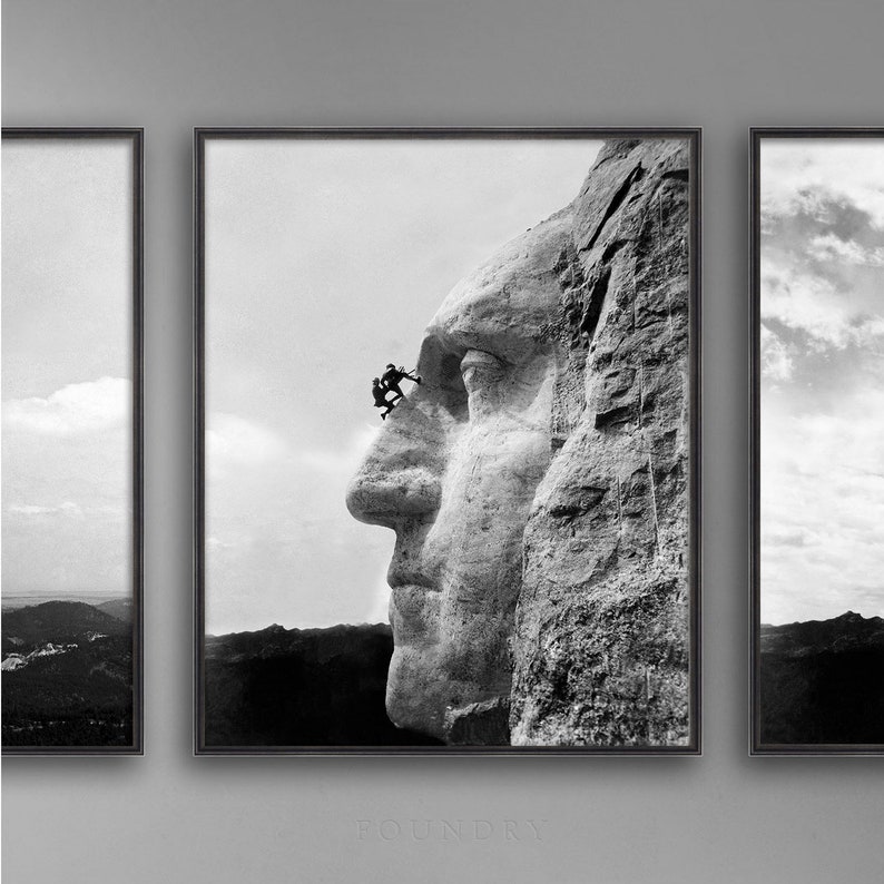 George Washington Art : Mount Rushmore Print Gutzon Borglum Mount Rushmore Repair 1932 Americana Art Presidential Art American Art image 1