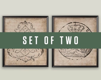 18th Century Document Seal Prints: European Family Crests, Set of 2