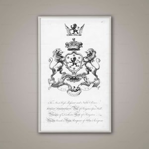 Coat of Arms Print #12, Family Crest, 18TH C. ENGLISH ARMORIAL Engraving, Family Crest, Heraldry Print, Renaissance, Art, Medieval Shield