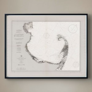 20.Jh. SEEKARTE - Cape Cod, Seekarte, Seekarte, Massachusetts, Cape Cod Map Nautical Guide, Alte Karte, Retro, Landkarte, Dekor