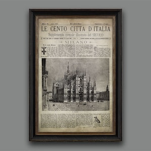 Vintage Italian Newspaper, Milan Full Cover, Circa 1887 Old Italian Newspaper, Milan Print, Milan Italy, Milan Wall Art, Large Poster, Como