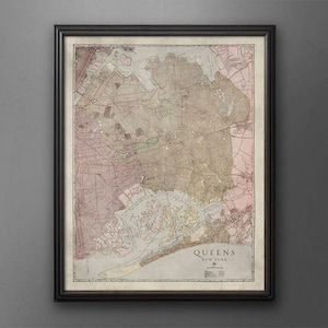 Queens NY Map Print: Vintage City Map Reproduction, Circa 1900s