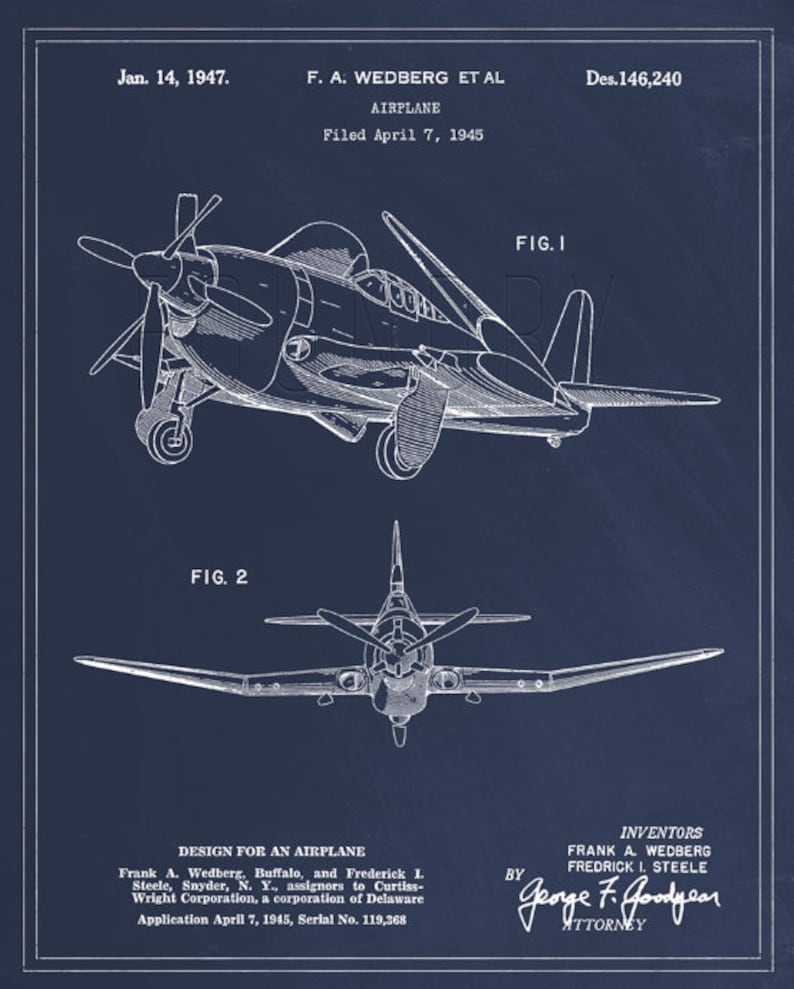 Vintage Airplane Patent Print: 1945 Aviation Blueprint Art - Etsy