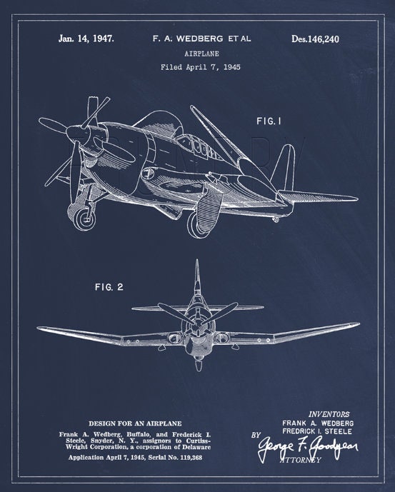 Vintage Airplane Patent Print: 1945 Aviation Blueprint Art - Etsy