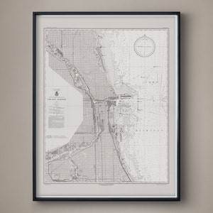20.Jh. - Seekarte Chicago, Hafen von Chicago, Seekarte, Wandkunst, Chi-town, Chicago Illinois, Alte Karte, Alte Stadt Druck
