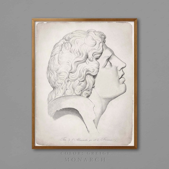Greek Statue Print: 18th Century Engraving, 'Greige' Hue