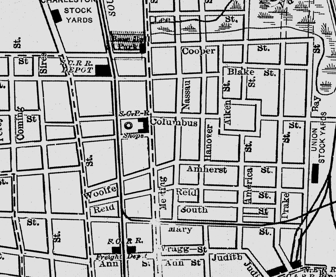 CHARLESTON Street Map Vintage Charleston USA Wall Map Etsy
