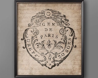 18th Century French Document Seal Print: Vintage Style Art