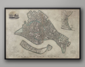 Vintage Venice Map Print: Large Italian City Wall Art