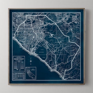 Orange County Map, Vintage Orange County California Map Poster Print, Los Angeles Map, Laguna Beach Map, Newport Beach Map, Blue and White