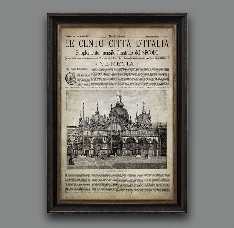 Venice Italy Newspaper Italian Art Venezia Full Cover Circa 1887 Old Italian Newspaper Circa 1800s Italian Newspaper Italian Decor