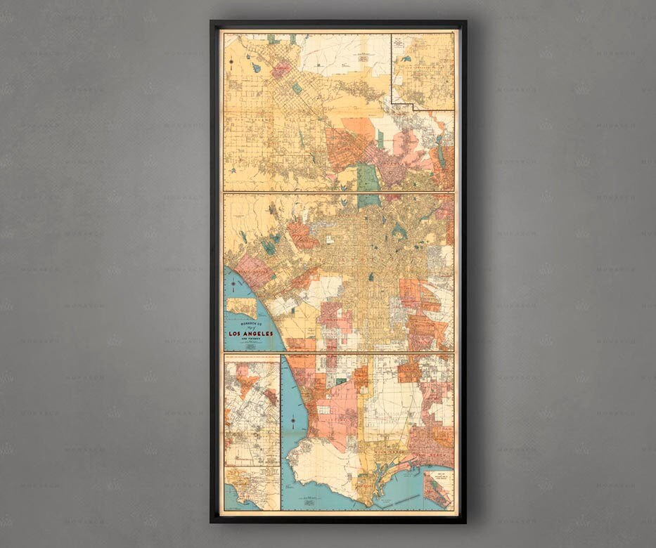 Vintage Los Angeles Map Print: LA, Hollywood, Beverly Hills, Santa Monica
