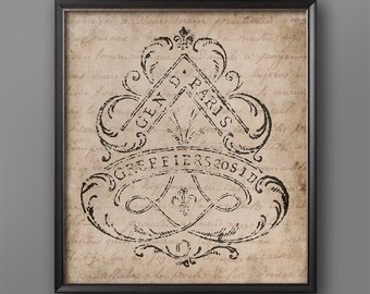 18th Century French Document Seal Print: Vintage European Crest