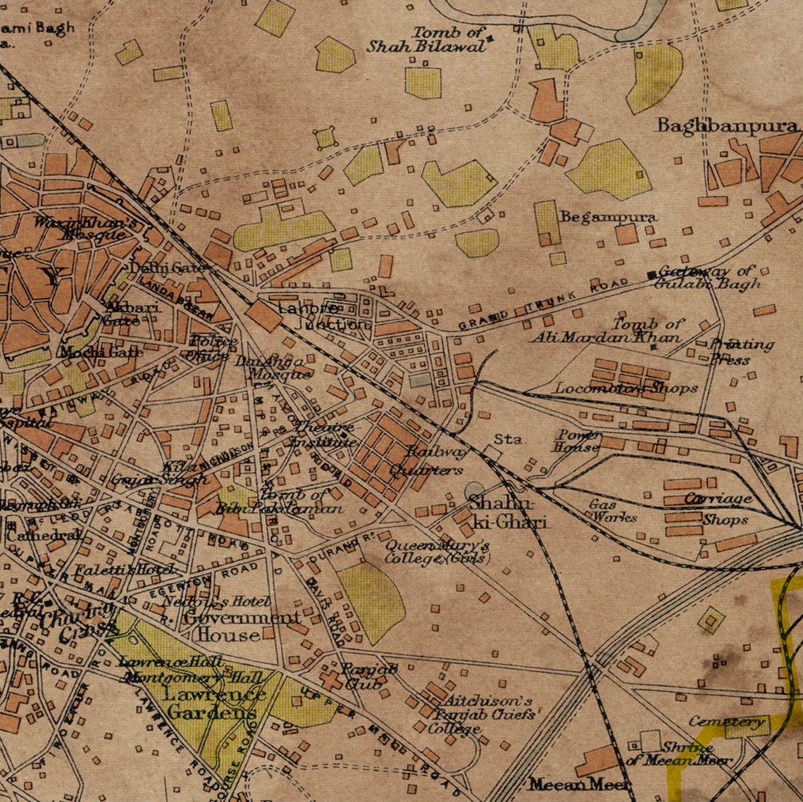 Lahore Map Pakistan Map Vintage Lahore India Map Circa Etsy Hong Kong