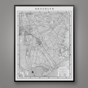 Map of Brooklyn Art Print, Vintage Brooklyn Wall Art, Kings County Map, Park Slope, Brooklyn Heights, Flatbush, Bushwick, Brooklyn Bridge