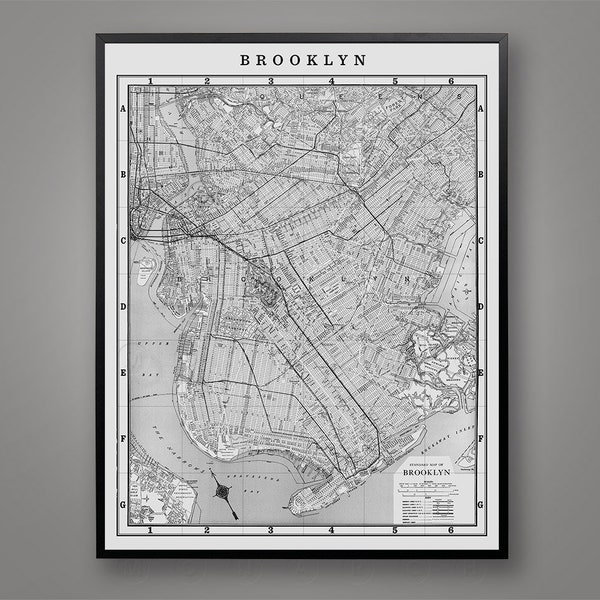 Map of Brooklyn Art Print, Vintage Brooklyn Wall Art, Kings County Map, Park Slope, Brooklyn Heights, Flatbush, Bushwick, Brooklyn Bridge