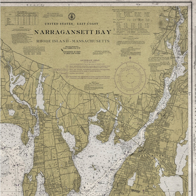 Narragansett Bay Map Nautical Chart of Narragansett Bay Etsy