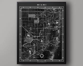 Miami City Map Print, Vintage Miami Map Artwork, Circa 1900s Lithograph Map of Florida Giclee Art, Coral Gables Map, Miami Beach, Fort Myers