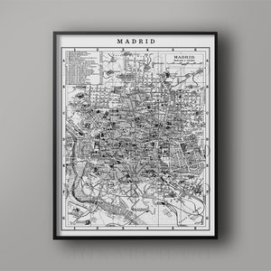 Vintage Madrid City Map Print: 1900s Spain Street Plan