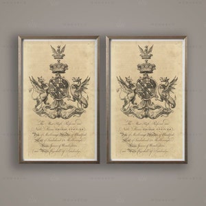 COAT OF ARMS Prints, Set of 2 Crests, English Shields, Baronagium Genealogicum, Family Crest, Heraldry Print, Renaissance, Medieval, Decor