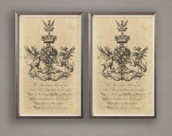 Coat of Arms Prints: English Heraldry Crests, Set of 2