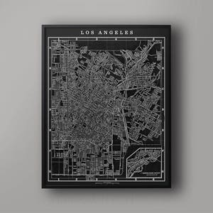Los Angeles City Map Print, Black and White 1900s Los Angeles Map, Lithographic Map Print of Los Angeles California Giclee, Hollywood Map