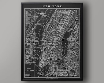 New York Map Print, Vintage 1900s NYC Map, Circa 1900s Lithograph Map of New York Giclee Print, Brooklyn Map, Manhattan Map. NYC Wall Map