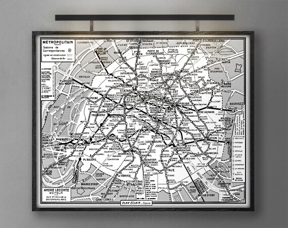 Plan de Paris by Vintage Reproduction ART PRINT France 40x32 CANVAS PARIS MAP