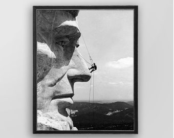 Abraham Lincoln Wall Art : Mount Rushmore 1962 Print - Presidential Art - Gutzon Borglum - Mount Rushmore Repair Photo - Americana Art, USA