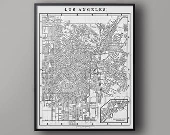 Los Angeles Map Print, Vintage 1900s LA Map, Circa 1900s Lithograph Map of Los Angeles Giclee Print, City of Angeles, Santa Monica Map