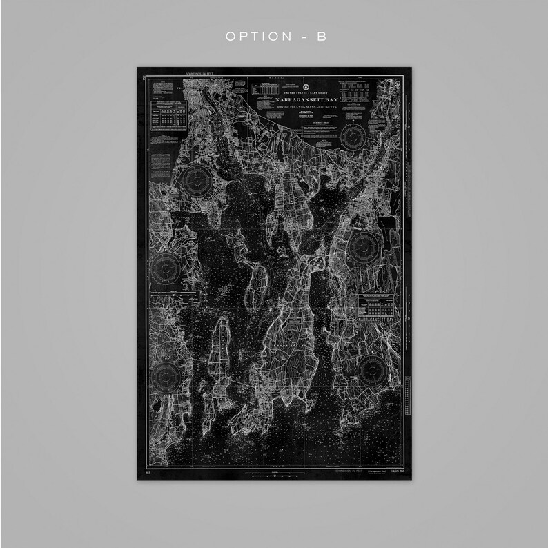 Narragansett Bay Map Nautical Chart of Narragansett Bay Etsy