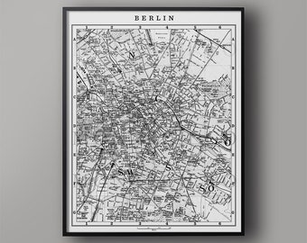 Map of Berlin, Vintage Berlin Germany Art Poster, Deutschland, Berlin Map, Brandenburg, Weimar, Prussia, City Map, Wall Map