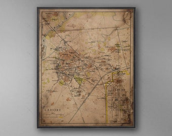 Lahore Map - Pakistan Map - Vintage Lahore - India Map - Circa 1897 Lahore - Punjab Map, Pakistan Map, City Map Lahore, Lahore Street Map