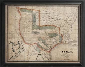 Texas Map Print: Sepia Style, Vintage State Map Poster