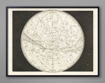 19th Century Constellation Map Print: Vintage Celestial Chart