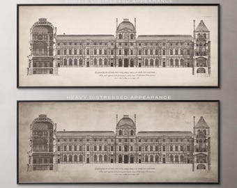 Circa 1756 Louvre Elevation - Vintage Paris - Louvre Blueprint - Shabby Chic Art - Louvre Poster Art - Bedroom Decor | Art for Dining Room