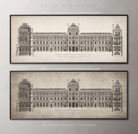 Circa 1756 Louvre Elevation - Vintage Paris - Louvre Blueprint - Shabby Chic Art - Louvre Poster Art - Bedroom Decor | Art for Dining Room