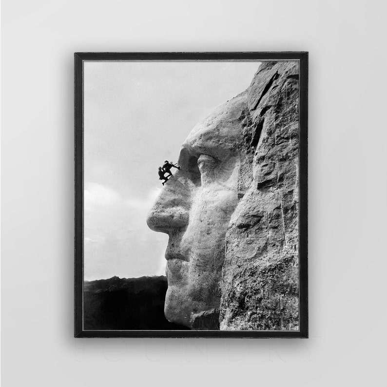 George Washington Art : Mount Rushmore Print Gutzon Borglum Mount Rushmore Repair 1932 Americana Art Presidential Art American Art image 4