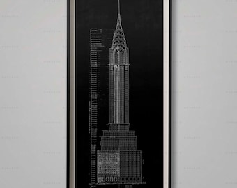Chrysler Building Blueprint Art Print: Vintage Architectural Elevation