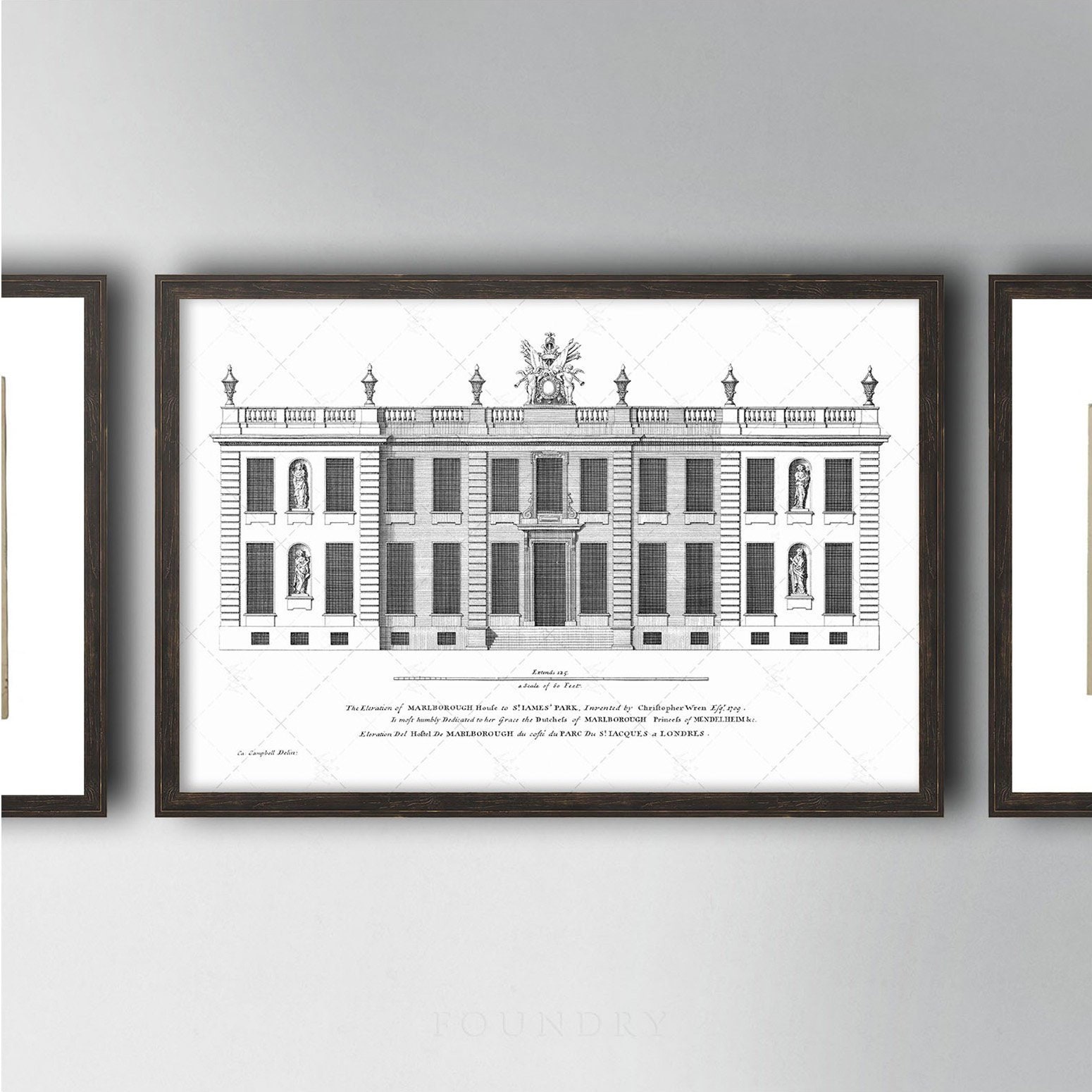 English Townhouse Blueprint Art: 18th Century Architecture Print