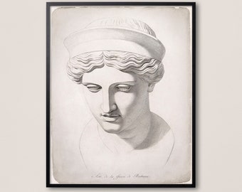Greek Statue Print: 18th Century Volpato Art, 'Greige' Hue