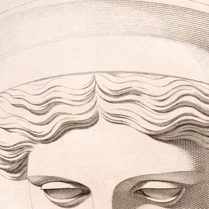May include: Detailed black and white engraving of a human face, focusing on the eyes and hair. The eyes are closed, and the hair is styled in soft waves. The image has a vintage aesthetic.